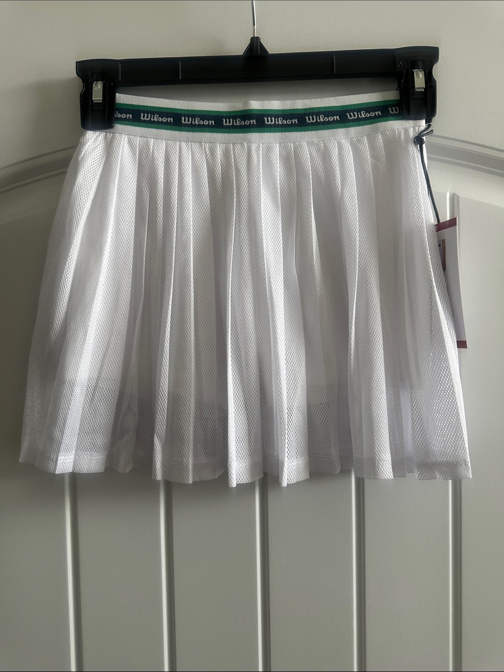 Wilson White Pleated Skirt with Green-Trim Waistband